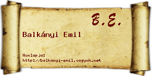Balkányi Emil névjegykártya